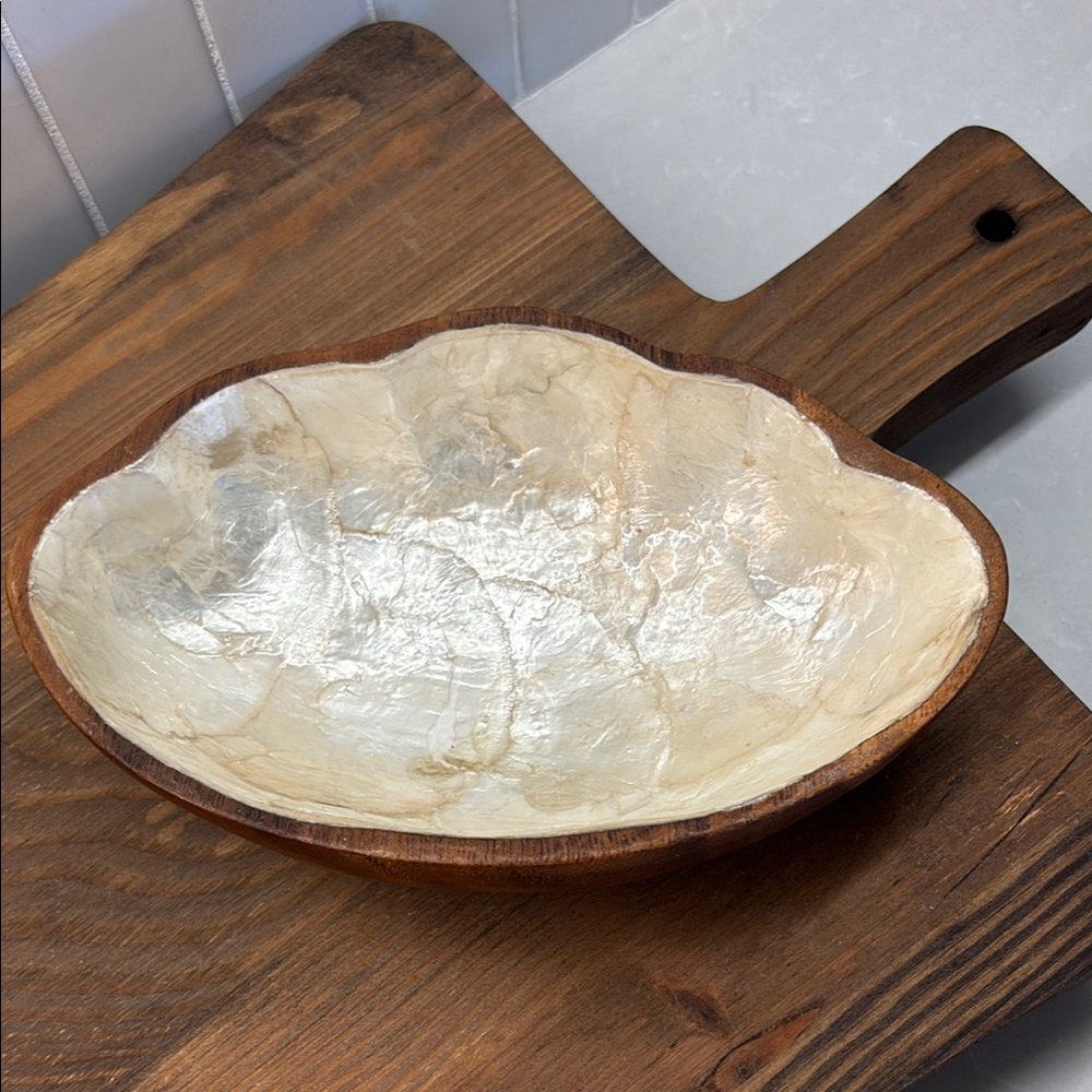 Wooden Bowl with Capiz shell interior